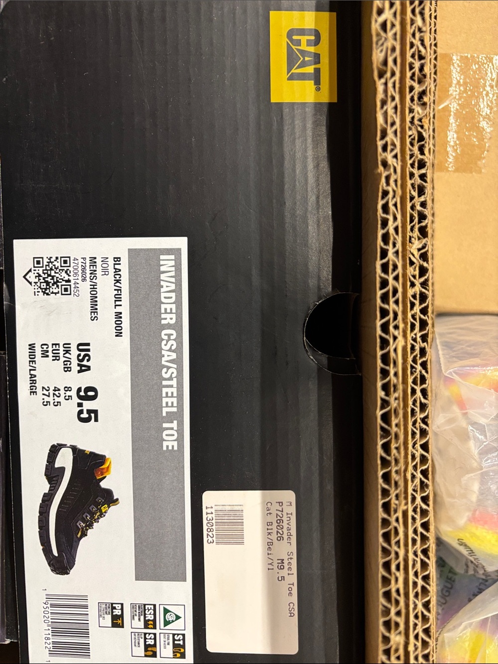 CAT Invader CSA Steel Toe Work Shoes - Black/Yellow size 9.5US